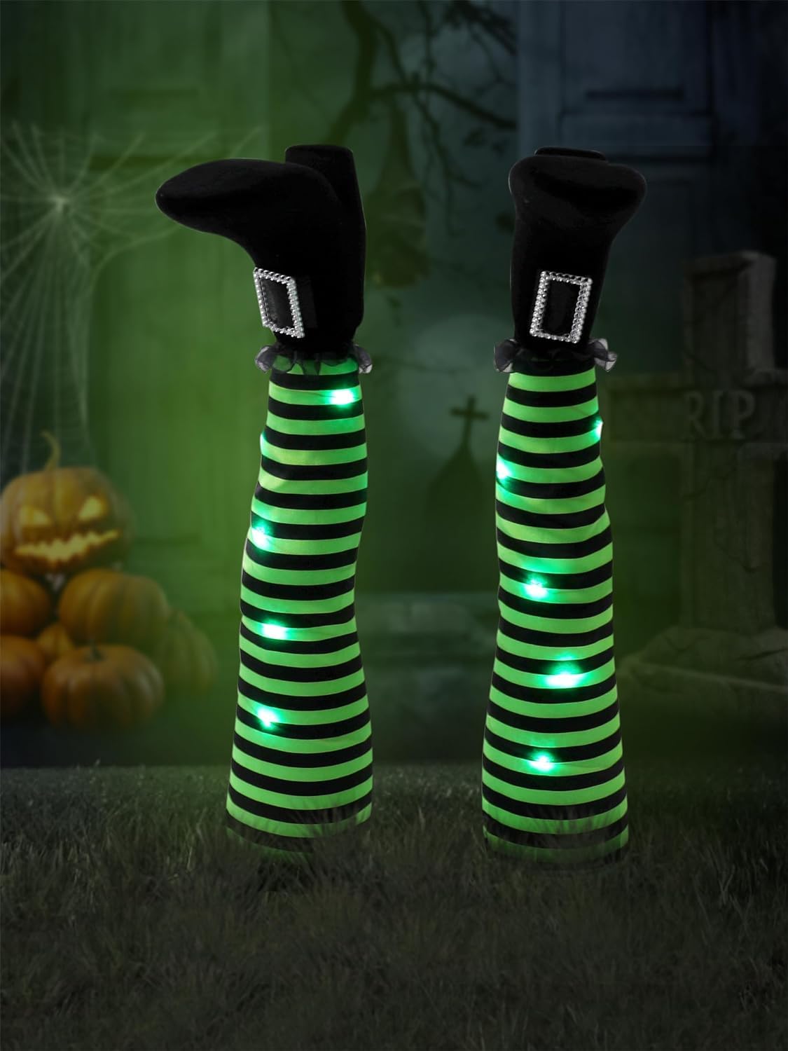 Halloween Witches Legs Decor Leg Yard Stakes Stake Wreaths Feet Door Crashing Garden Party Porch Wicked Hanging House Foot Outdoor Decorations (Orange)
